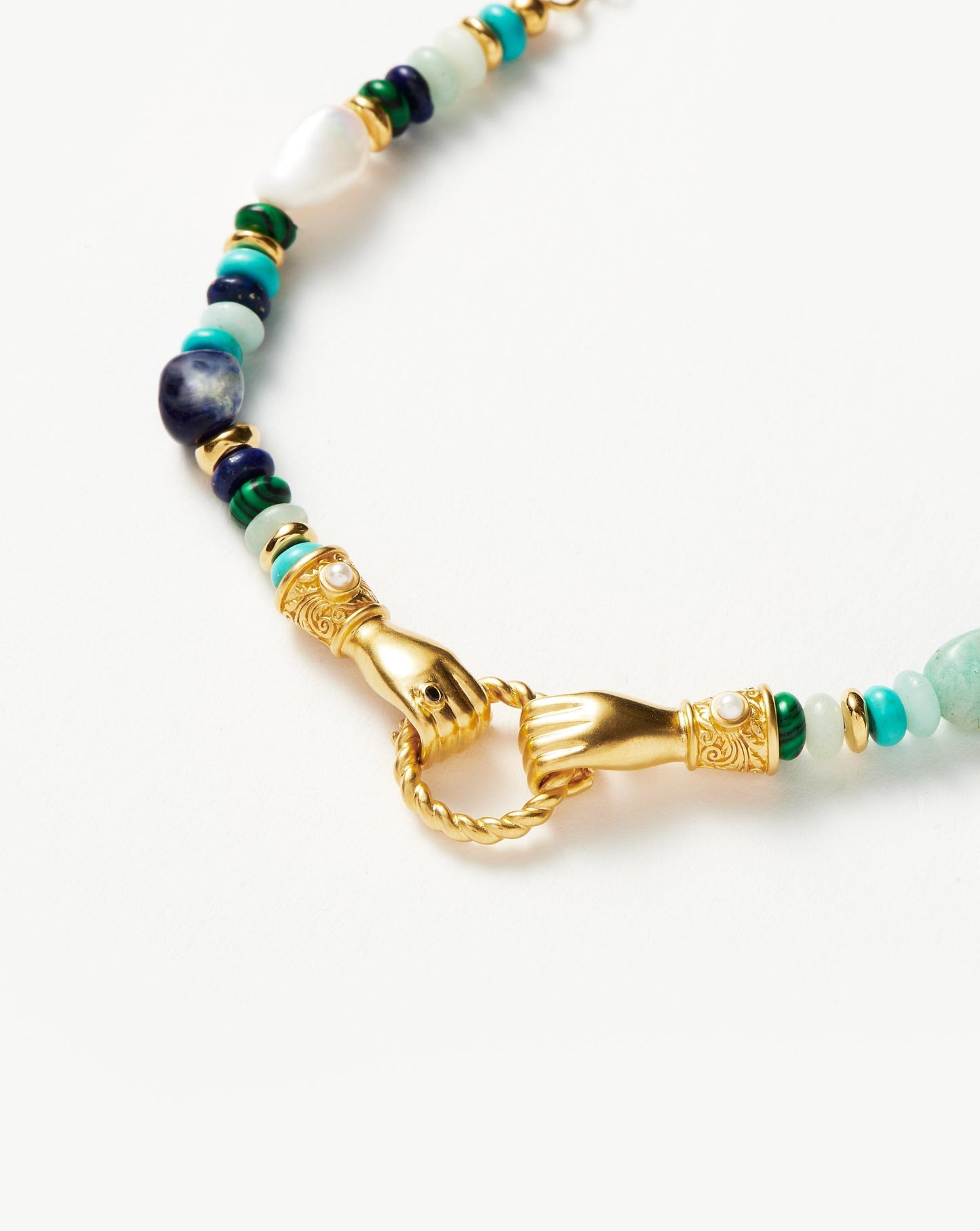 Harris Reed In Good Hands Beaded Gemstone Bracelet | 18ct Gold Plated/Turquoise, Lapis & Pearl