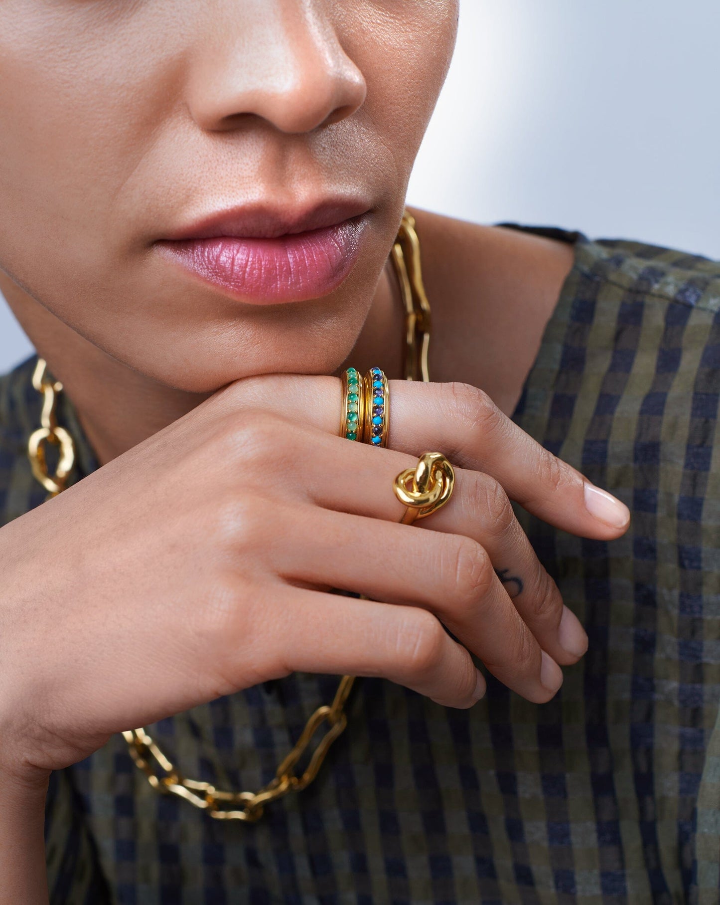 Hot Rox Gemstone Stacking Ring | 18ct Gold Vermeil/Turquoise & Iolite