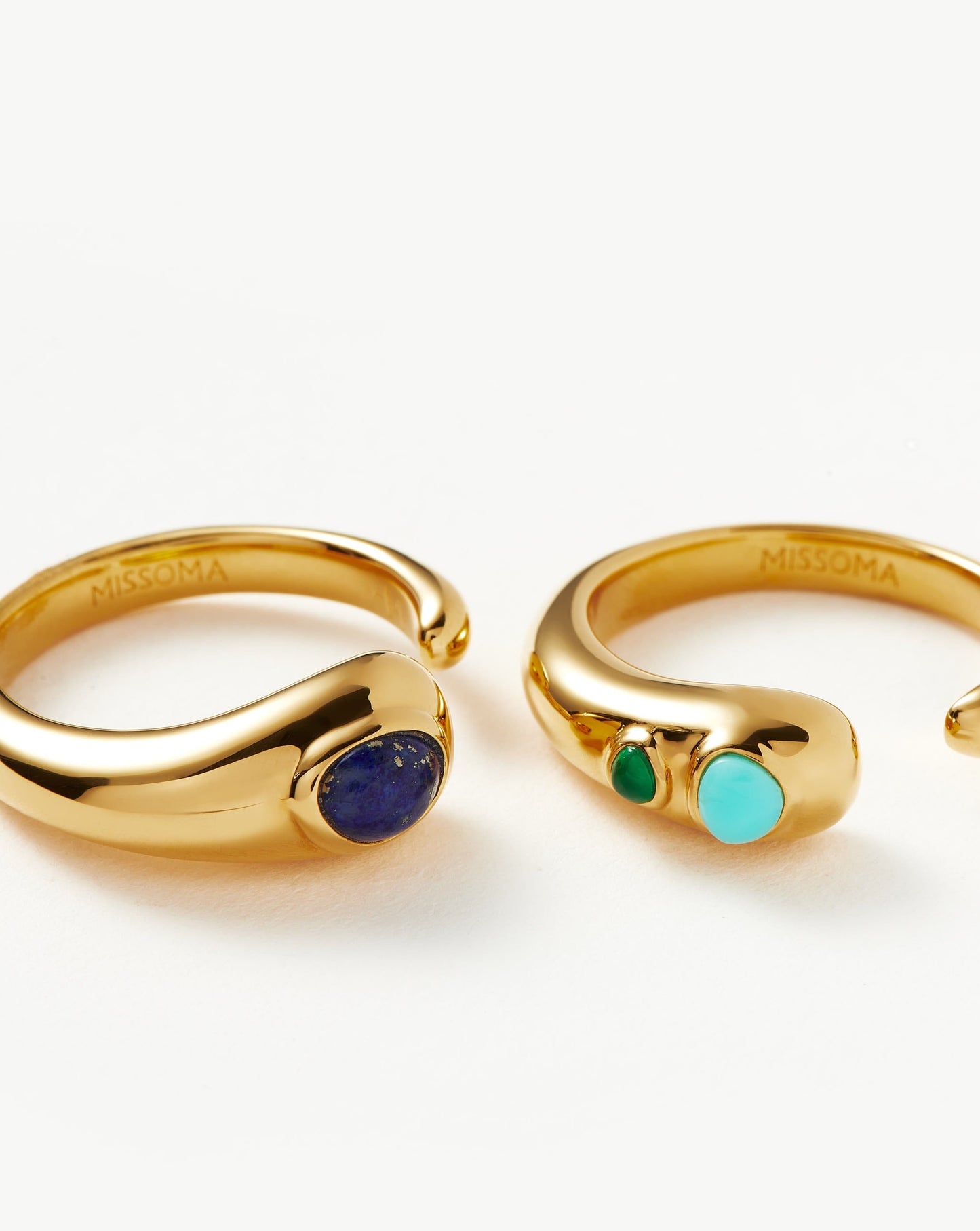 Molten Gemstone Double Stacking Ring Set | 18ct Gold Plated/Chalcedony & Turquoise & Lapis