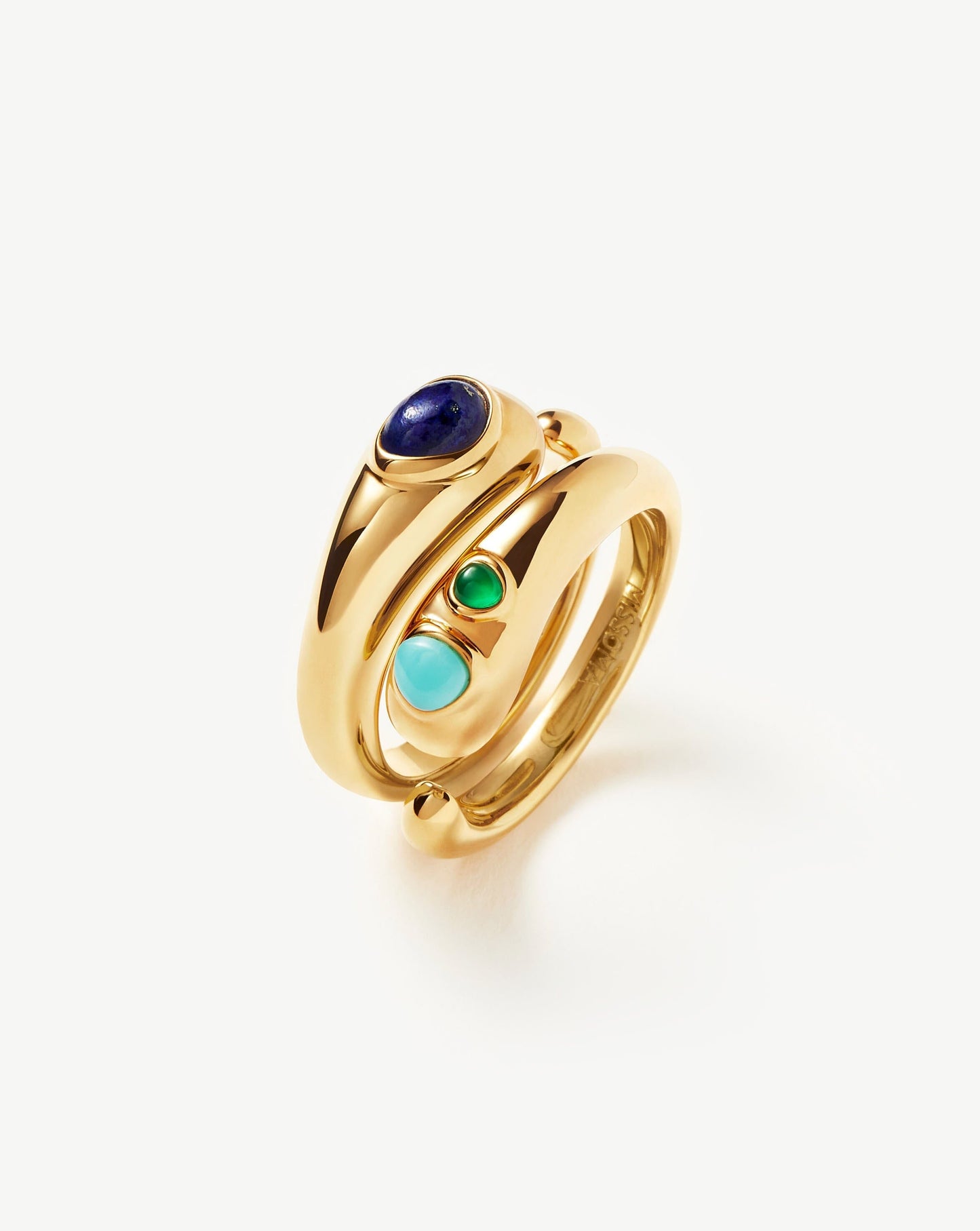 Molten Gemstone Double Stacking Ring Set | 18ct Gold Plated/Chalcedony & Turquoise & Lapis